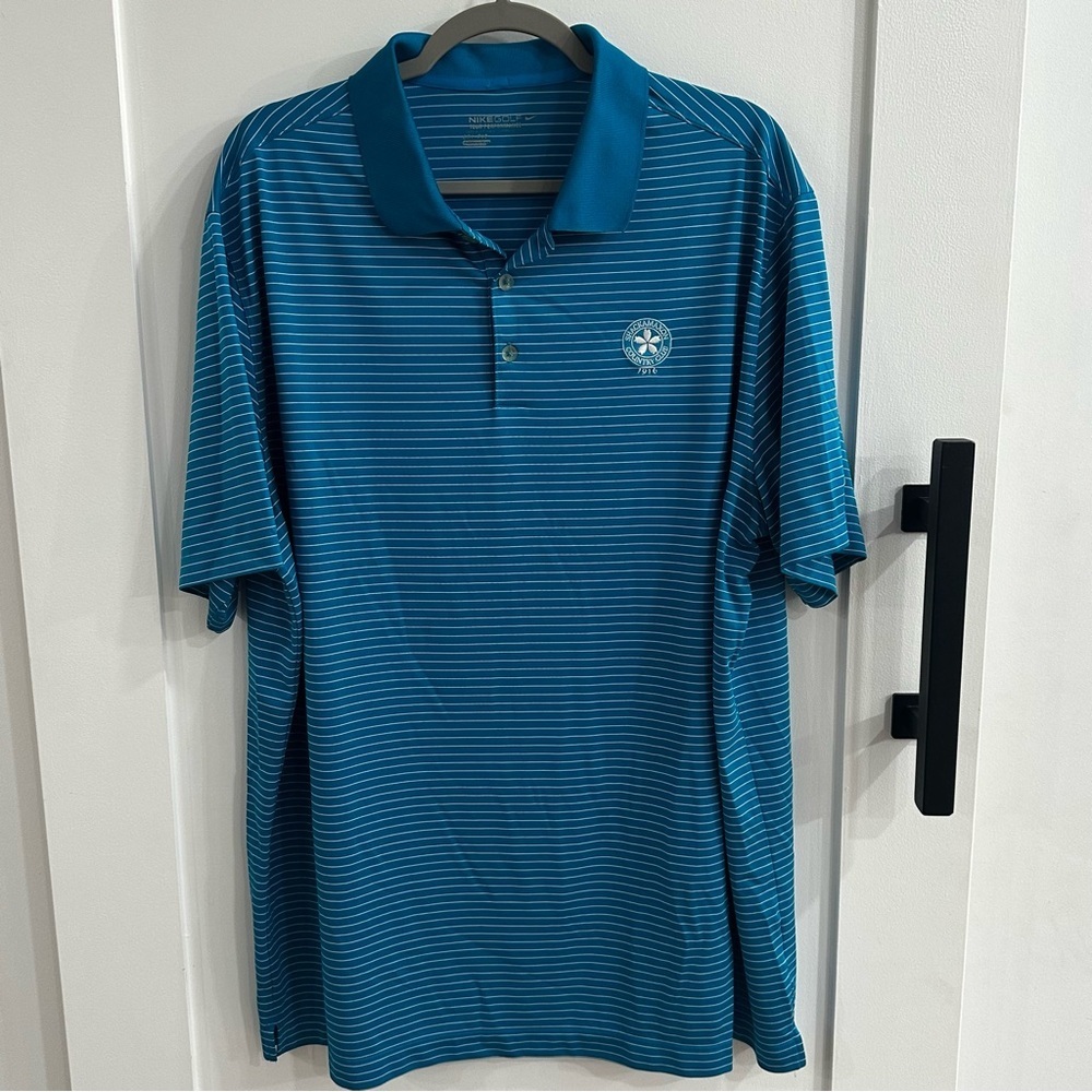 Nike Golf Dri-Fit Polo Shirt Blue Striped Shackamaxon Country Club Men's 2XL